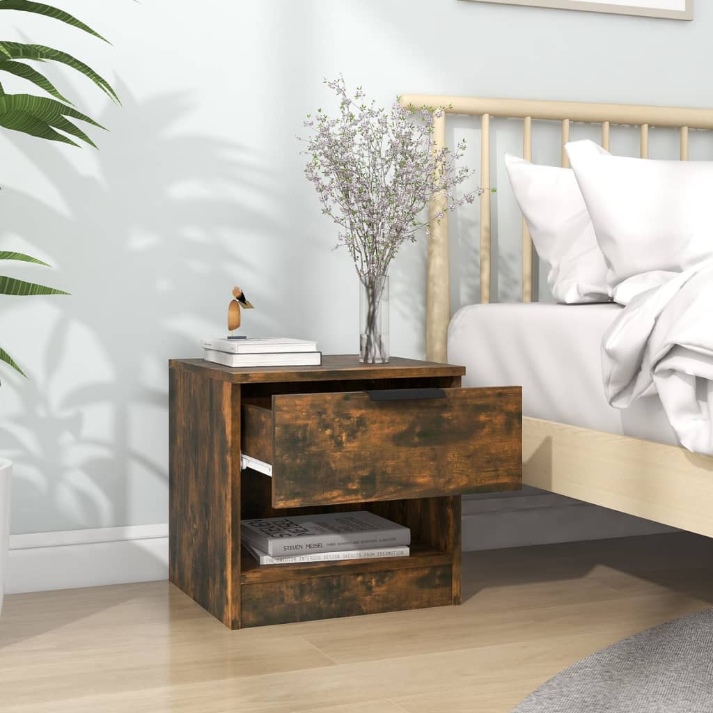 Bedside Cabinet Smoked Oak Engineered Wood