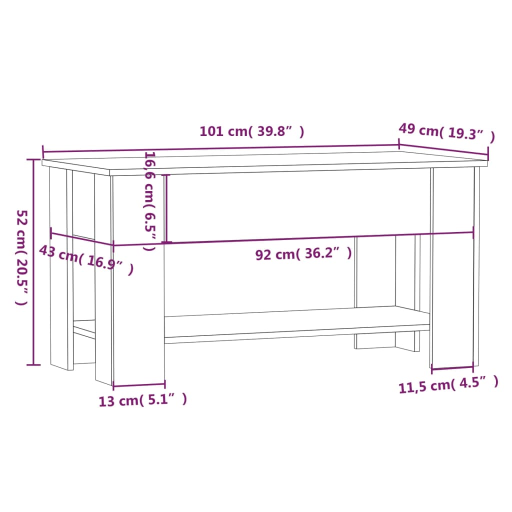 Coffee Table Black 101x49x52 cm Engineered Wood