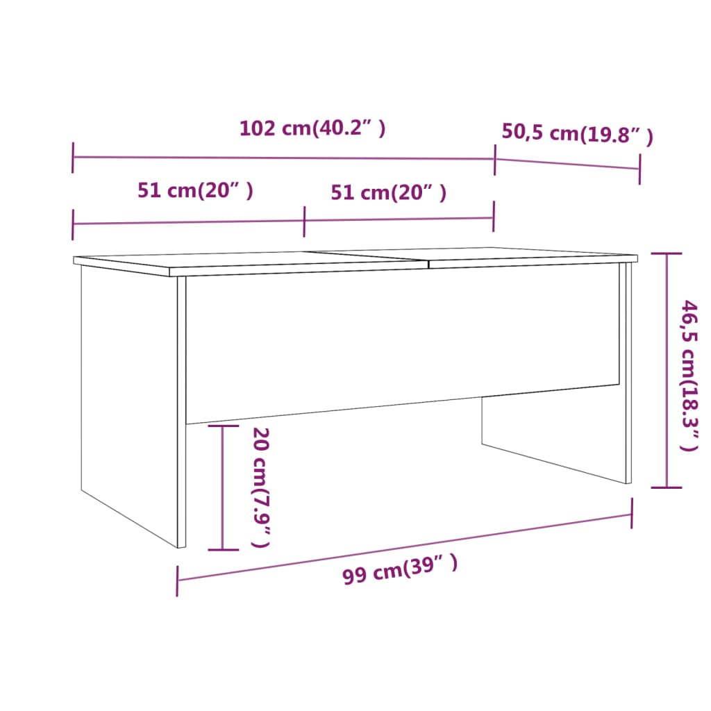 Coffee Table High Gloss White 102x50.5x46.5 cm Engineered Wood