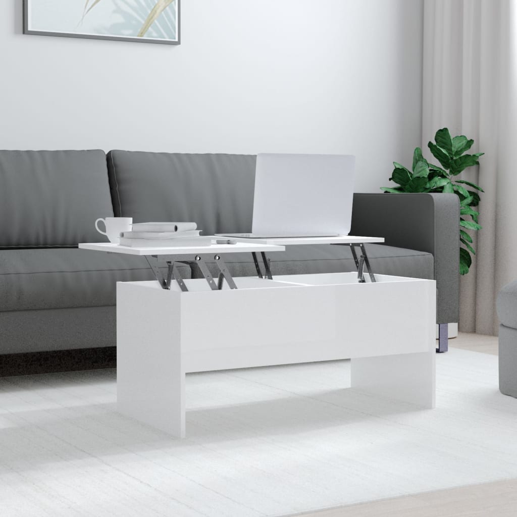 Coffee Table High Gloss White 102x50.5x46.5 cm Engineered Wood