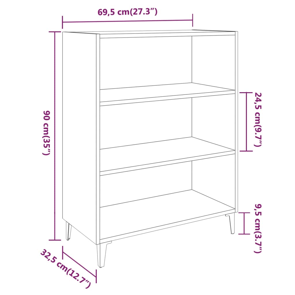 Sideboard Black 69.5x32.5x90 cm Engineered Wood