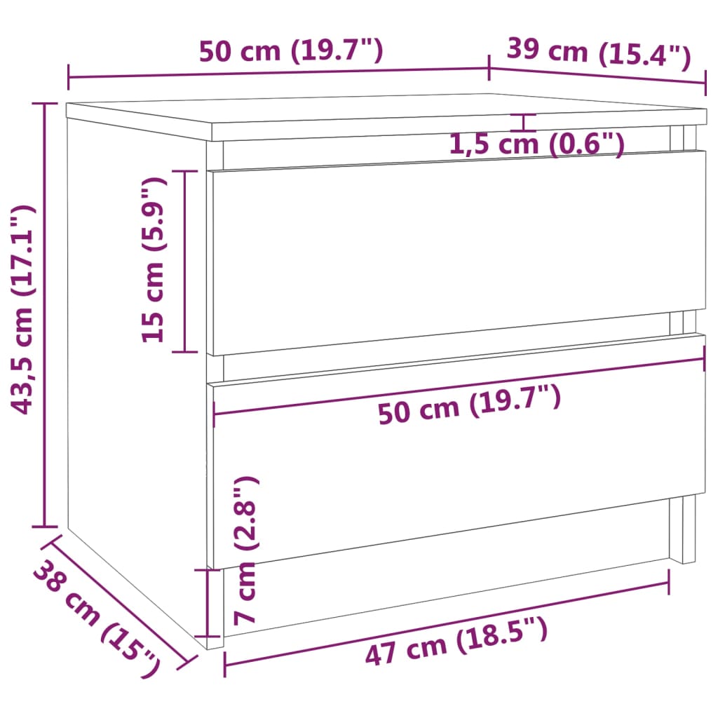 Bed Cabinets 2 pcs Smoked Oak 50x39x43.5 cm Engineered Wood