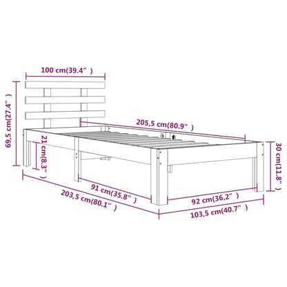 Bed Frame without Mattress White Solid Wood 100x200 cm