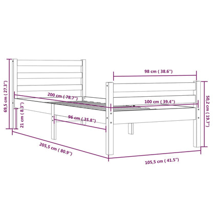 Bed Frame without Mattress Honey Brown Solid Wood 100x200 cm