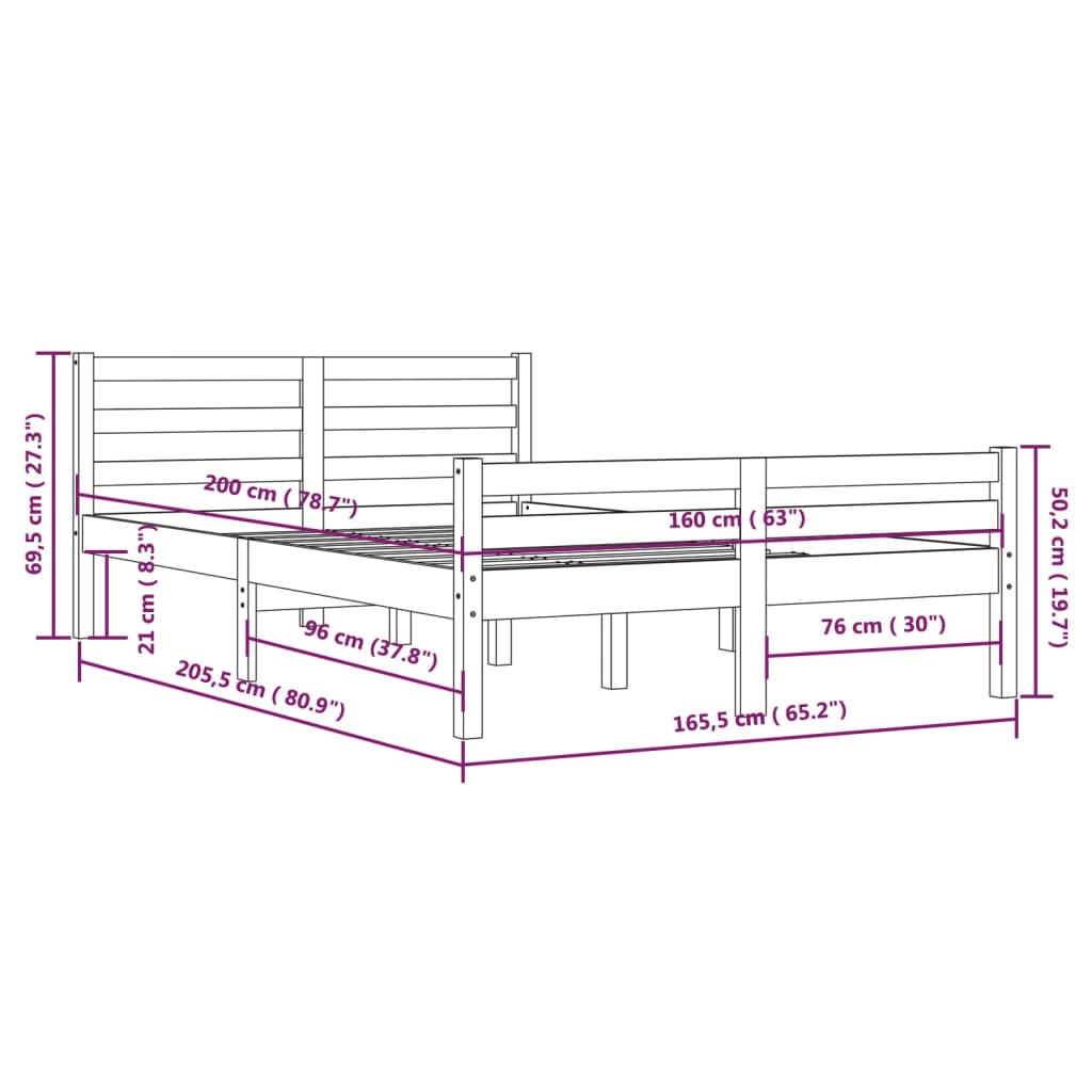 Bed Frame without Mattress Grey Solid Wood 160x200 cm