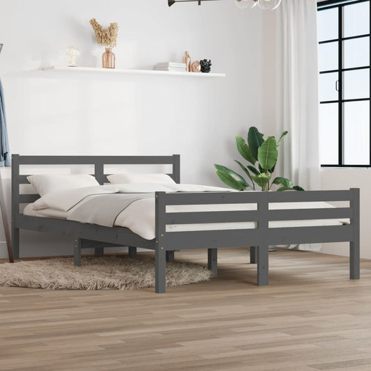 Bed Frame Grey Solid Wood 160x200 cm