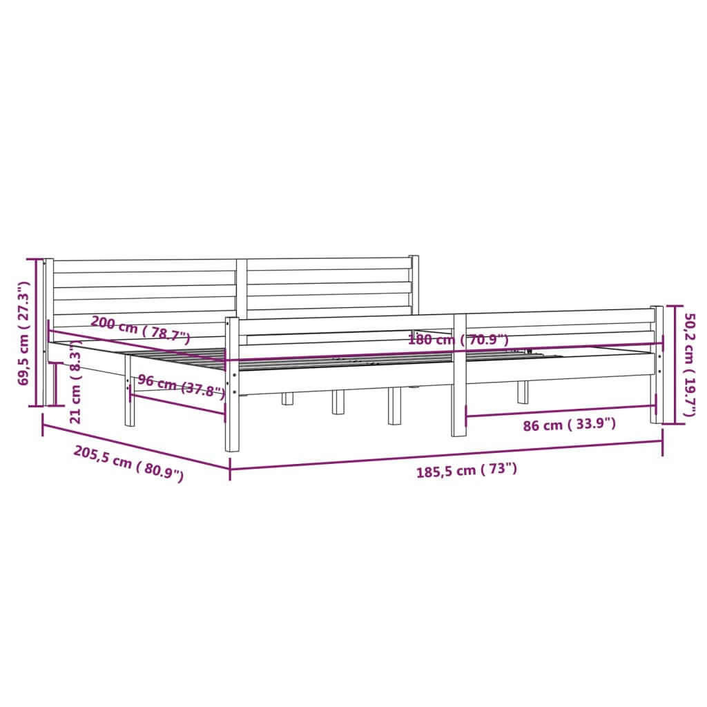 Bed Frame without Mattress White Solid Wood 180x200 cm Super King