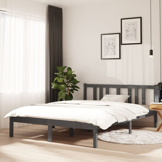 Bed Frame Grey Solid Wood 135x190 cm Double
