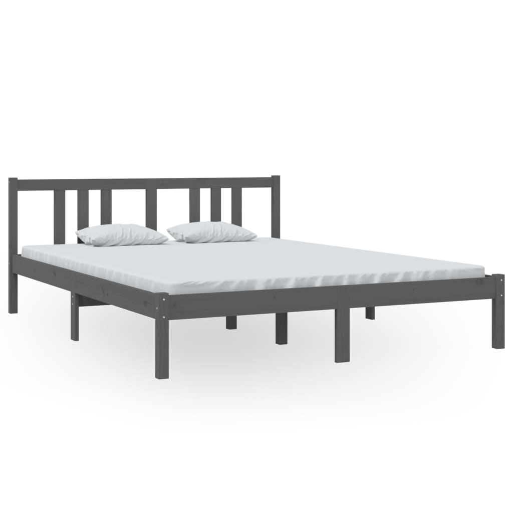 Bed Frame without Mattress Grey Solid Wood 150x200 cm King Size King Size