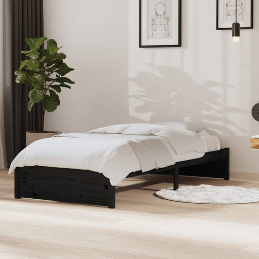 Bed Frame Black Solid Wood 90x190 cm Single
