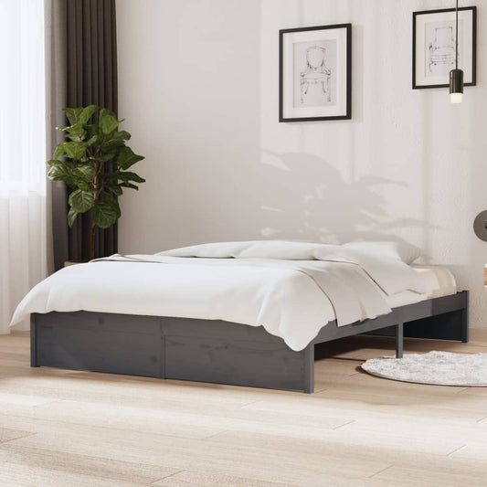 Bed Frame Grey Solid Wood 140x200 cm