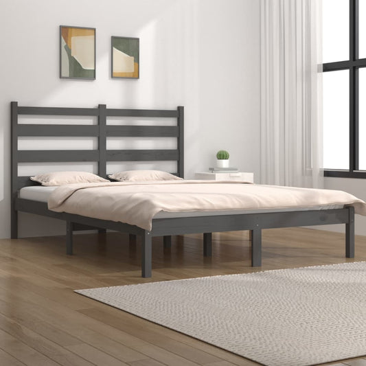 Bed Frame Grey Solid Wood Pine 150x200 cm King Size