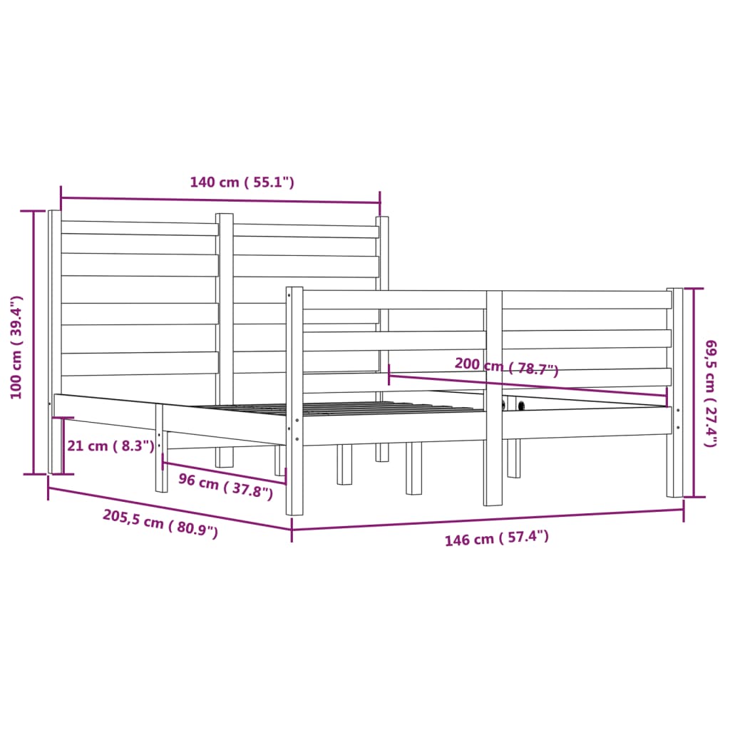 Bed Frame without Mattress Solid Wood Pine 140x200 cm