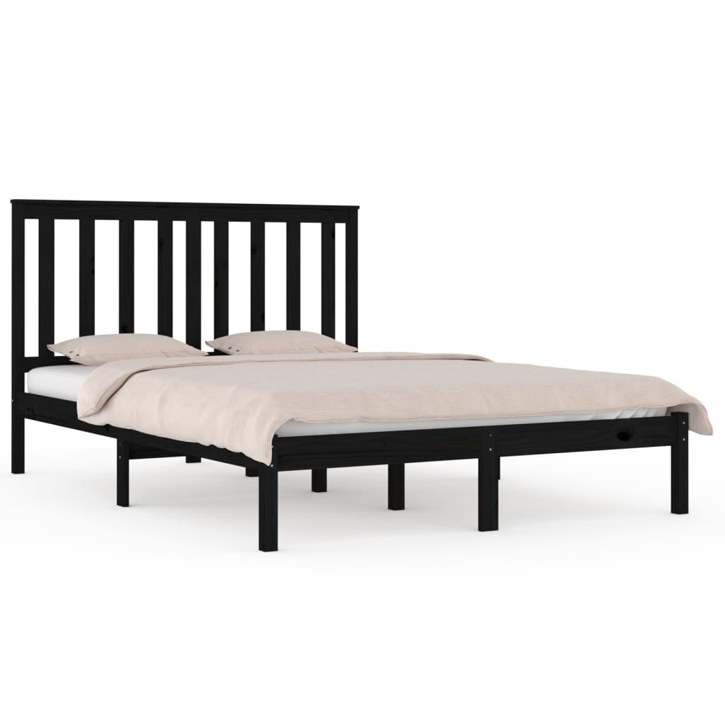 3103867 vidaXL Bed Frame without Mattress Black Solid Wood 200x200 cm (810041+818544)