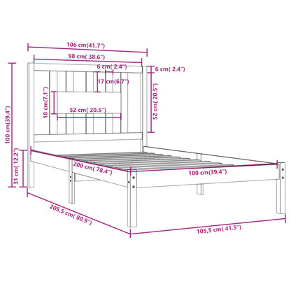 3104056 vidaXL Bed Frame without Mattress Honey Brown Solid Wood 100x200 cm (810010+818658)