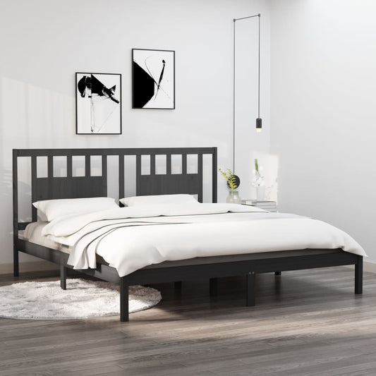 Bed Frame Grey Solid Wood Pine 200x200 cm