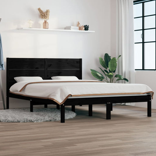 Bed Frame Black Solid Wood Pine 140x200 cm