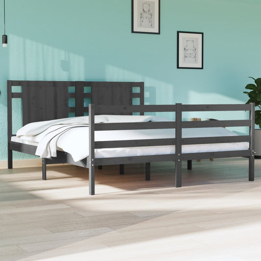 Bed Frame Grey Solid Wood Pine 140x190 cm