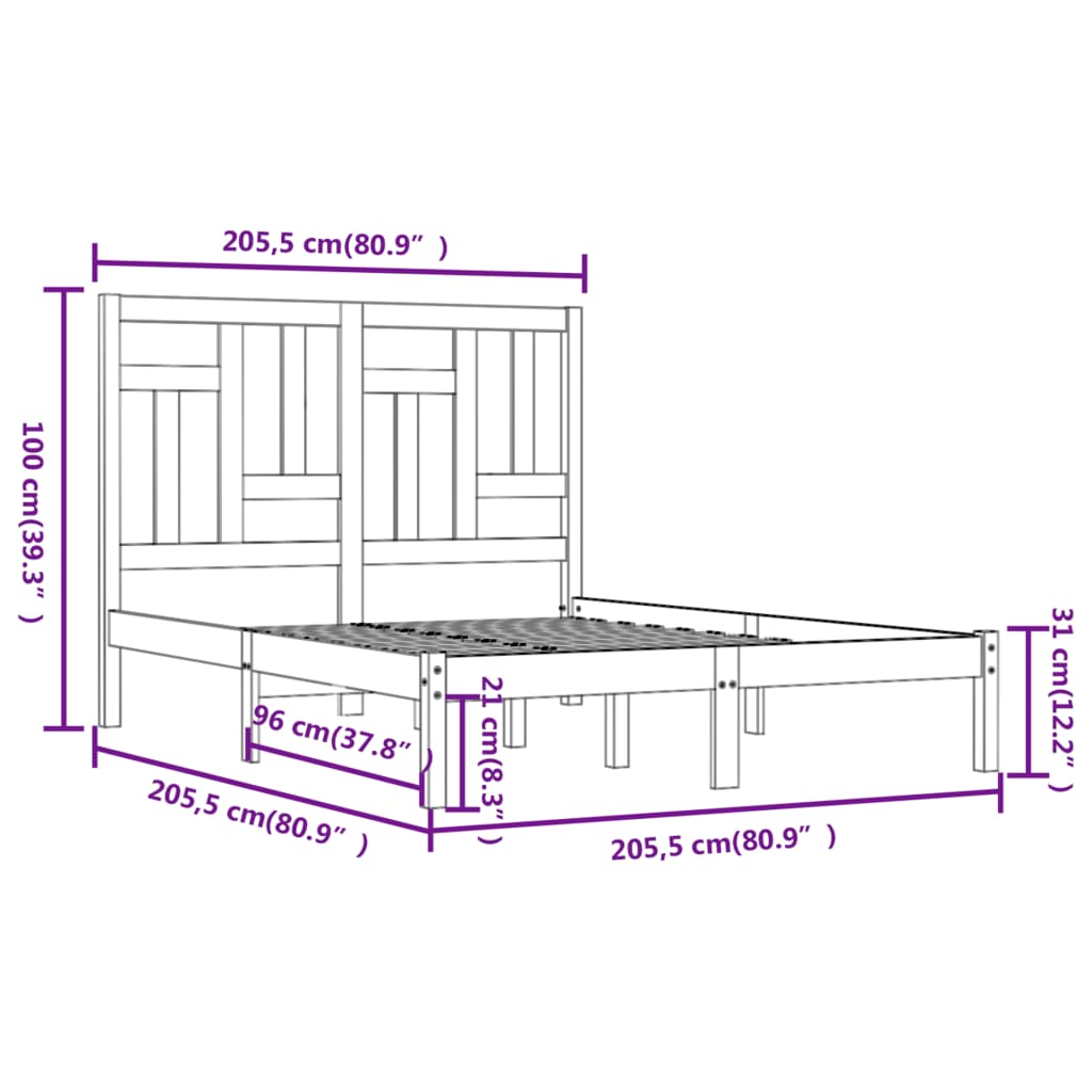 Bed Frame without Mattress White 200x200 cm Solid Wood Pine