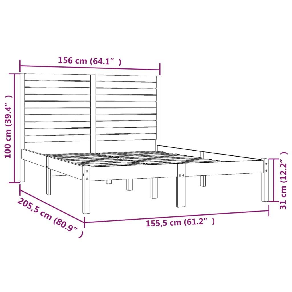 Bed Frame without Mattress Black 150x200 cm King Size Solid Wood