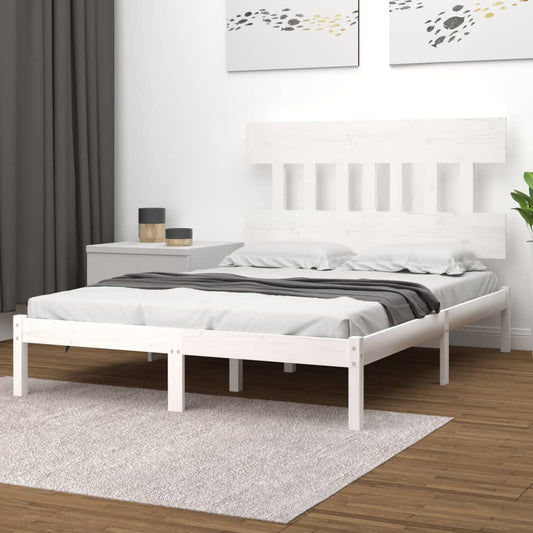 Bed Frame White Solid Wood 200x200 cm