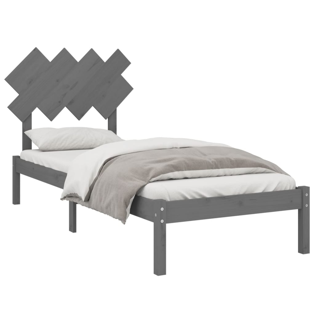 Bed Frame Grey 90x200 cm Solid Wood