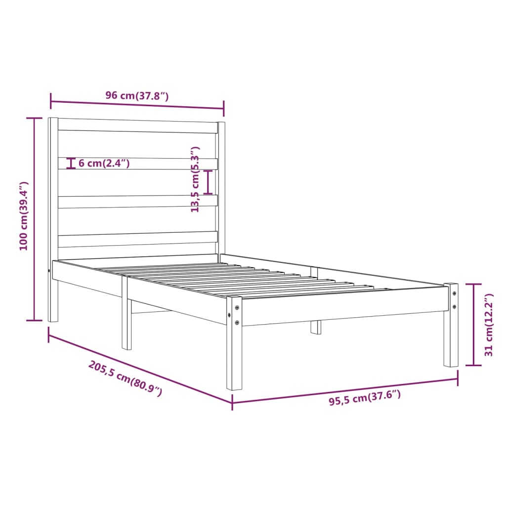 Bed Frame without Mattress White 90x200 cm Solid Wood Pine