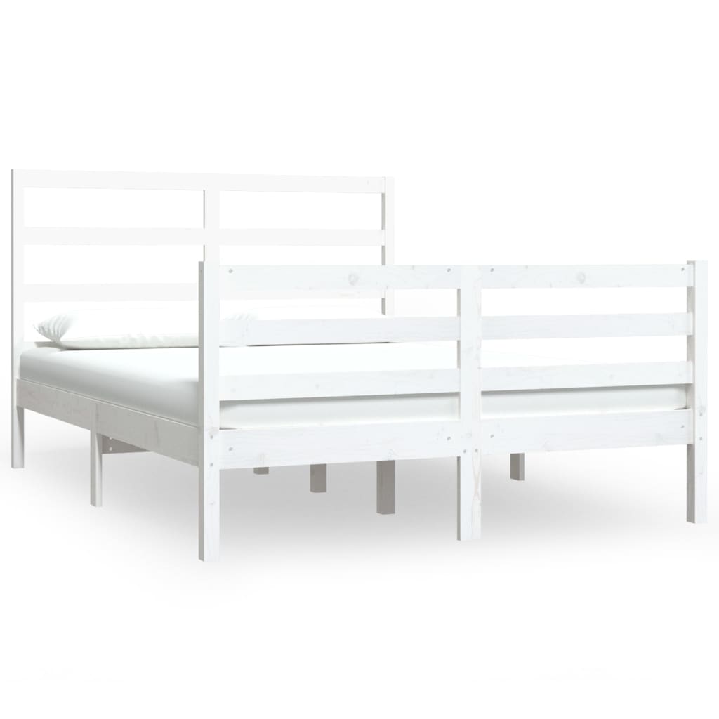 Bed Frame without Mattress White Solid Wood Pine 140x190 cm