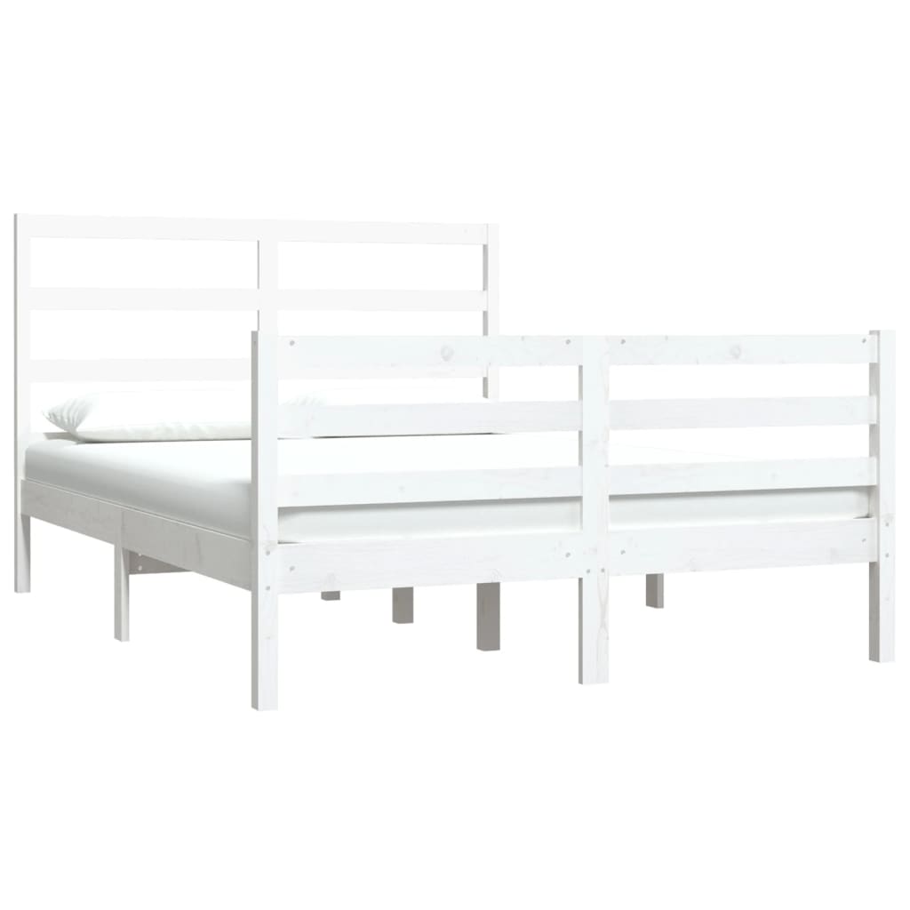 Bed Frame without Mattress White Solid Wood Pine 140x190 cm