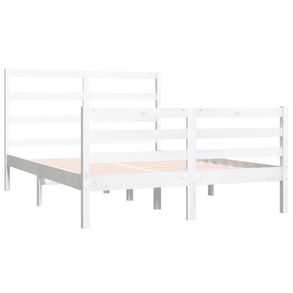 Bed Frame without Mattress White Solid Wood Pine 140x190 cm