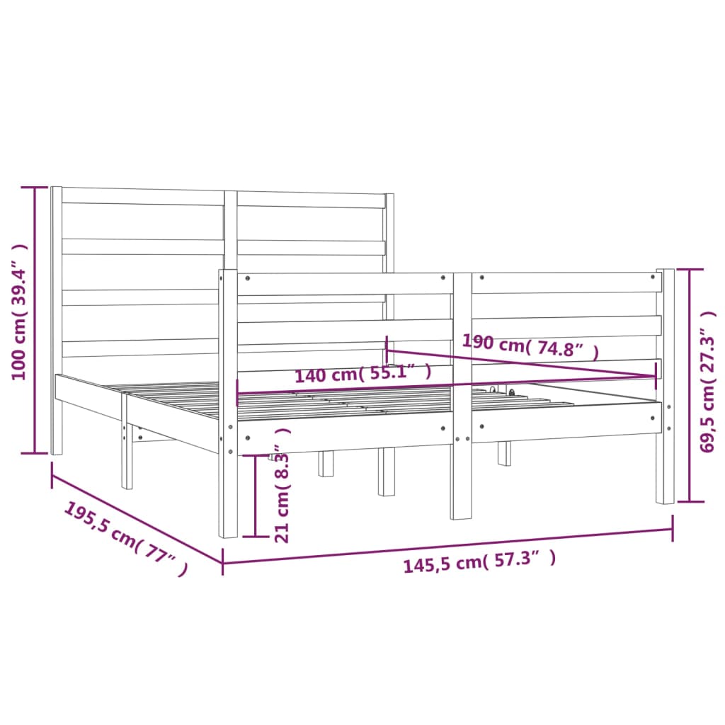 Bed Frame without Mattress White Solid Wood Pine 140x190 cm