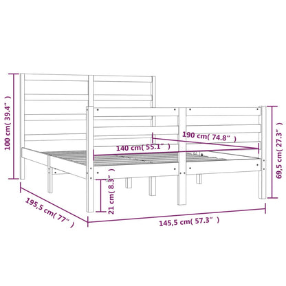 Bed Frame without Mattress White Solid Wood Pine 140x190 cm