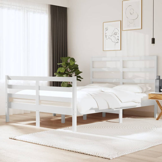 Bed Frame without Mattress White Solid Wood Pine 140x190 cm