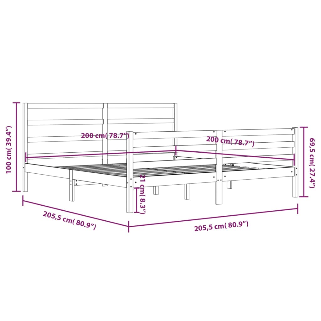 Bed Frame without Mattress White Solid Wood Pine 200x200 cm