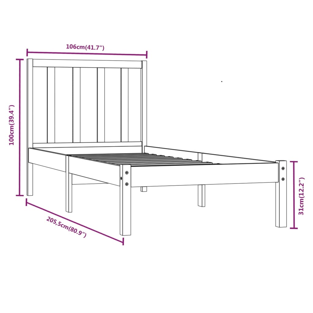 Bed Frame without Mattress Solid Wood Pine 100x200 cm