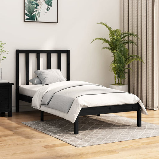 Bed Frame without Mattress Black Solid Wood Pine 100x200 cm