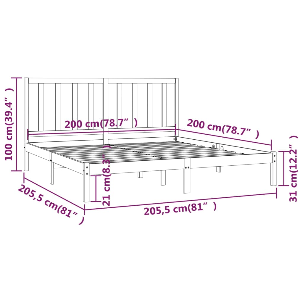 Bed Frame without Mattress Solid Wood Pine 200x200 cm