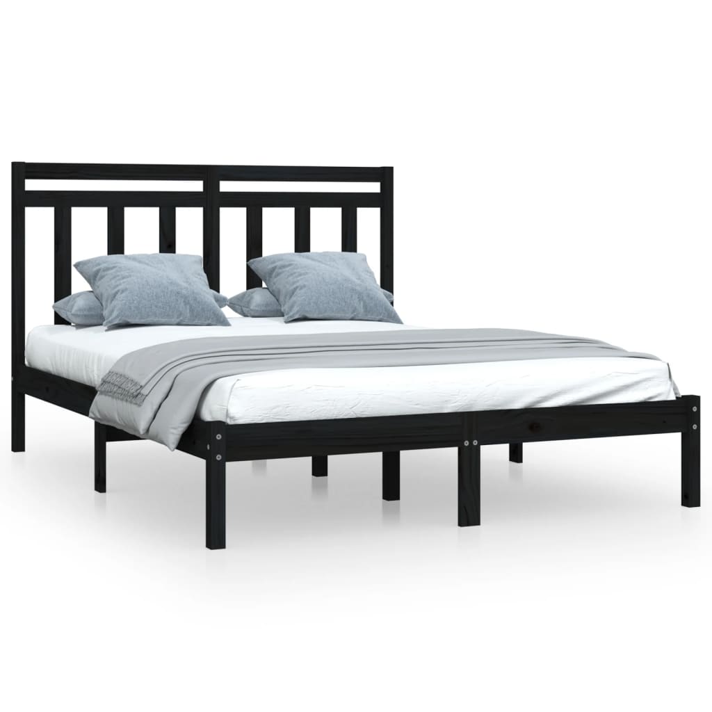 Bed Frame without Mattress Black 150x200 cm King Size Solid Wood
