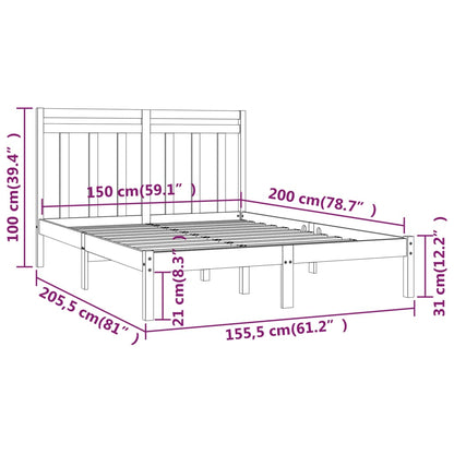 Bed Frame without Mattress Black 150x200 cm King Size Solid Wood