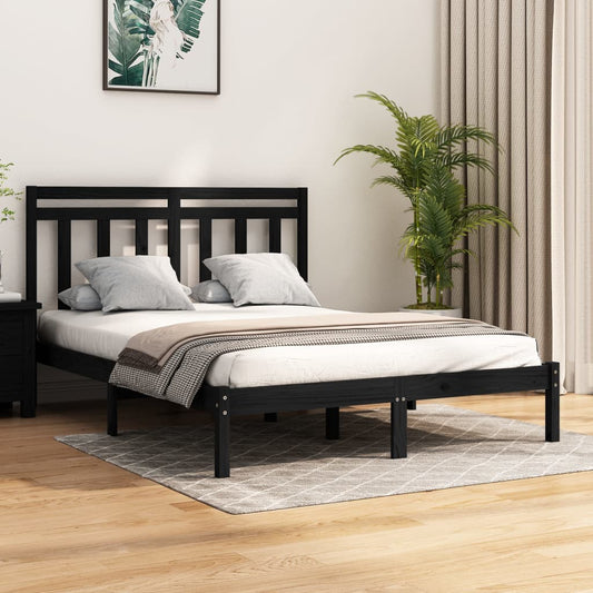 Bed Frame without Mattress Black 150x200 cm King Size Solid Wood