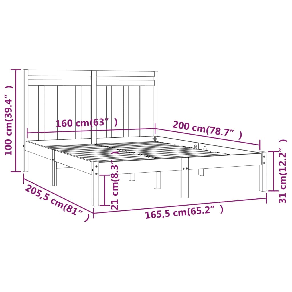 Bed Frame without Mattress White 160x200 cm Solid Wood