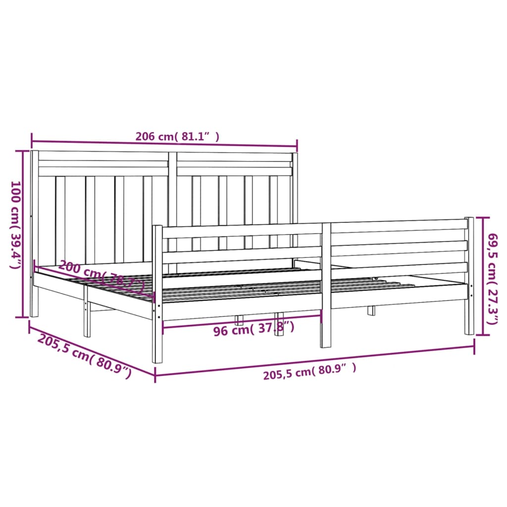 Bed Frame without Mattress White 200x200 cm Solid Wood