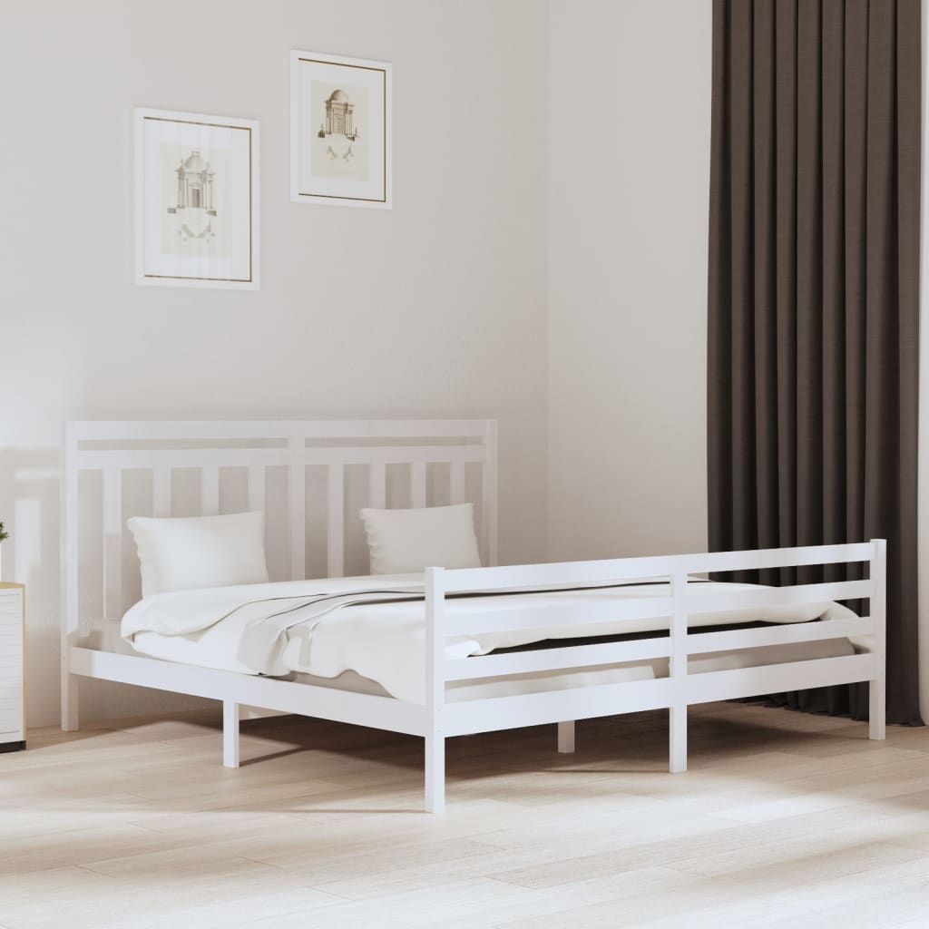 Bed Frame without Mattress White 200x200 cm Solid Wood