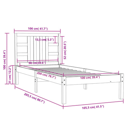 Bed Frame without Mattress Honey Brown 100x200 cm Solid Wood
