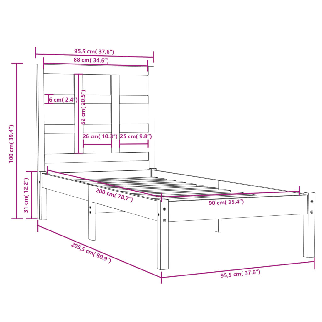 Bed Frame without Mattress White 90x200 cm Solid Wood