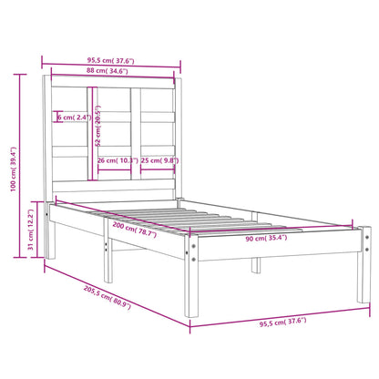Bed Frame without Mattress White 90x200 cm Solid Wood