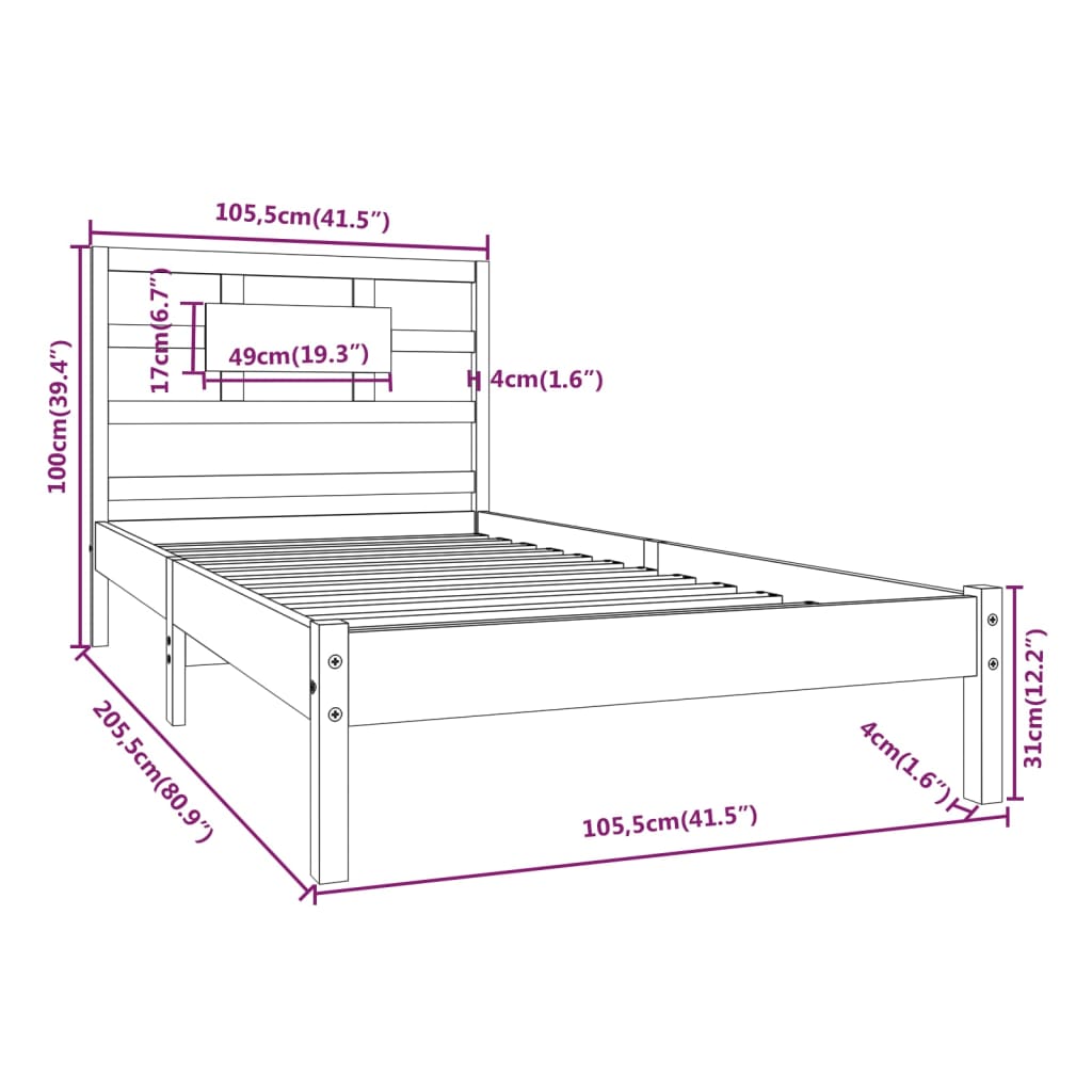 Bed Frame without Mattress Honey Brown 100x200 cm Solid Wood