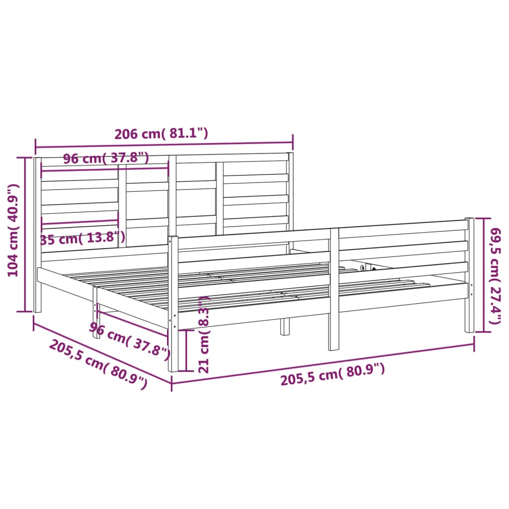 Bed Frame without Mattress Grey Solid Wood 200x200 cm