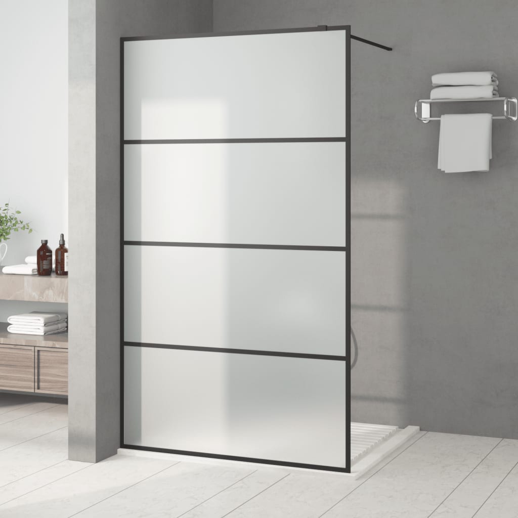 Walk-in Shower Wall Black 115x195 cm Frosted ESG Glass