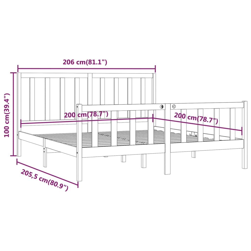 Bed Frame without Mattress 200x200 cm Solid Wood